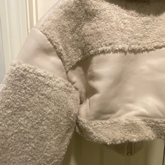 ANGULAR HEM VEGAN LEATHER BORG BIKER JACKET - Picture 13 of 16